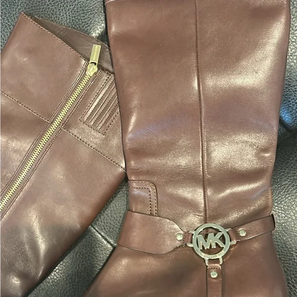 Michael Kors Chestnut Leather Heeled Boots - Picture 2 of 3